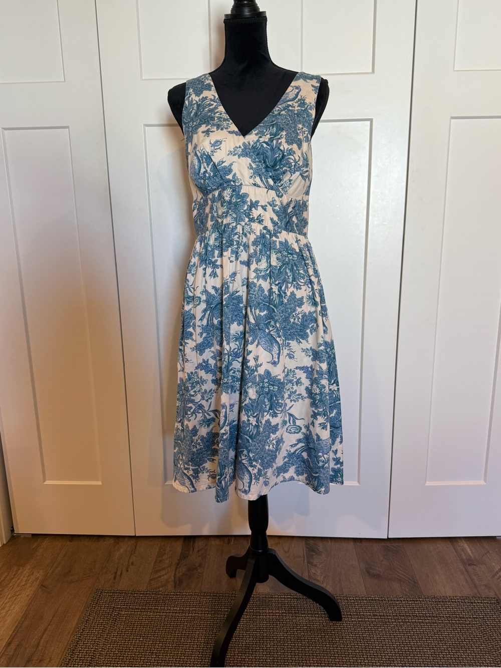 Joules Blue and Cream V‑Neck Toile Sundress